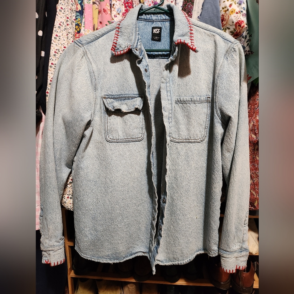 NSF (Made In USA) Light Blue Denim Jacket Shirt with Red Trim